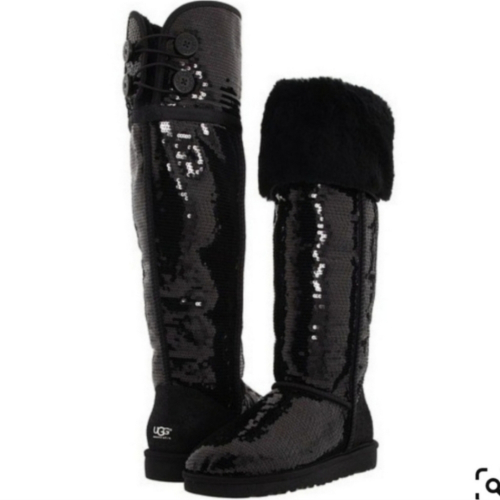 Ugg Bailey Button Sequin Over The Knee Boots Sherpa Shearling Designer #778